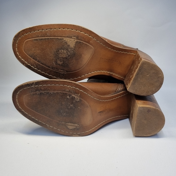 Zara Leather Boots UK 4 Buckled Heeled Brown Ankle Elasticated Sides - Picture 7 of 7